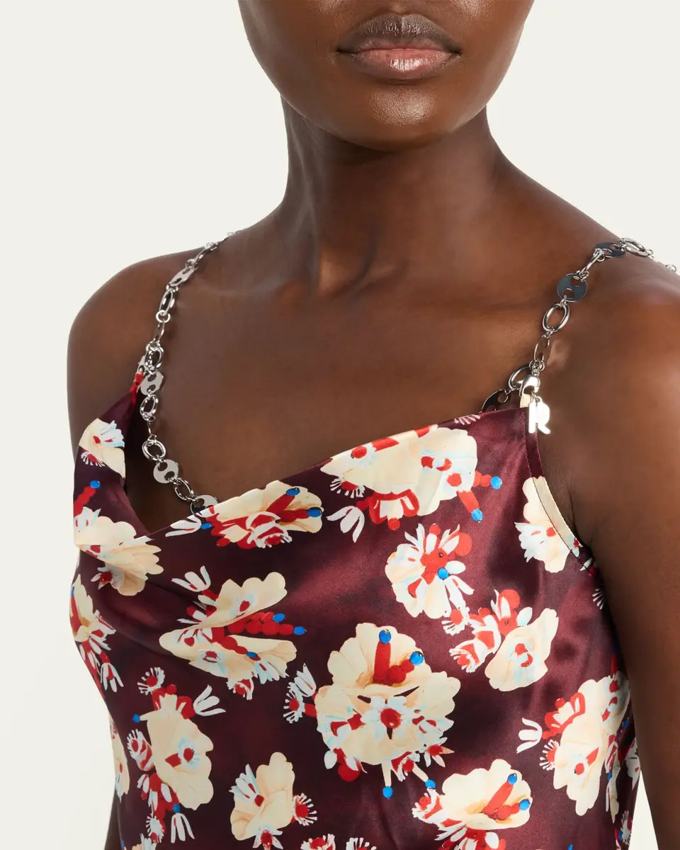 Rabanne Chain Cowl-Neck Floral Satin Maxi Slip Dress | Thumbnail 5 Rabanne Chain Cowl-Neck Floral Satin Maxi Slip Dress | Thumbnail 5