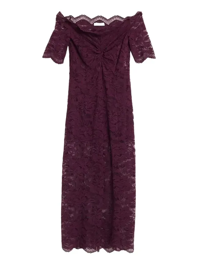 Off-The-Shoulder Twisted Lace Midi Dress Off-The-Shoulder Twisted Lace Midi Dress