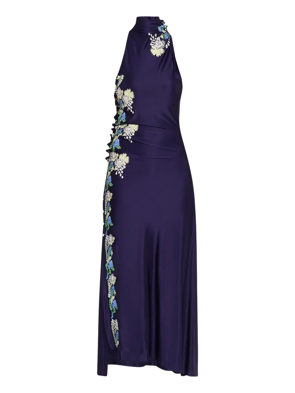 Floral Embroidered Snap Draped Jersey Midi Dress Floral Embroidered Snap Draped Jersey Midi Dress