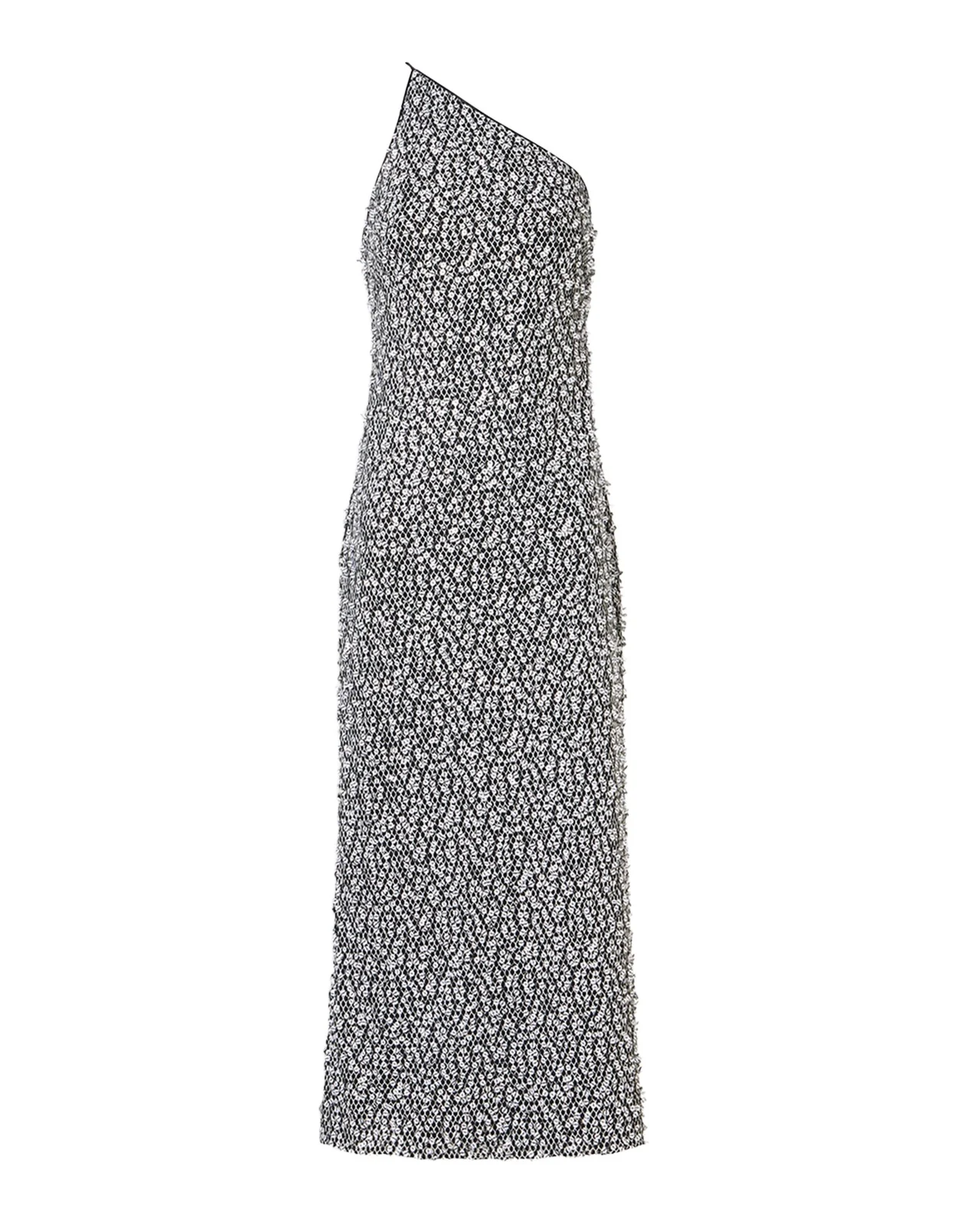 One-Shoulder Sequin Net Midi Dress
