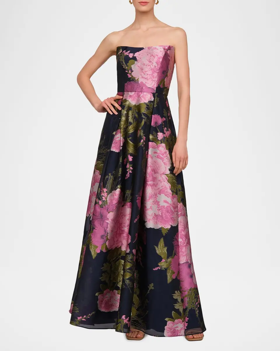 Kay Unger New York Willow Floral Metallic Organza Gown | Thumbnail 2 Kay Unger New York Willow Floral Metallic Organza Gown | Thumbnail 2