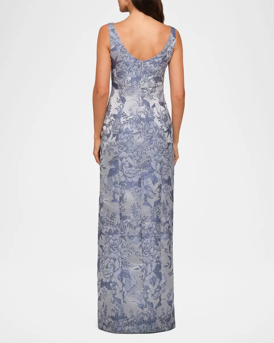 Kay Unger New York Everleigh Floral Jacquard Column Gown | Thumbnail 3 Kay Unger New York Everleigh Floral Jacquard Column Gown | Thumbnail 3