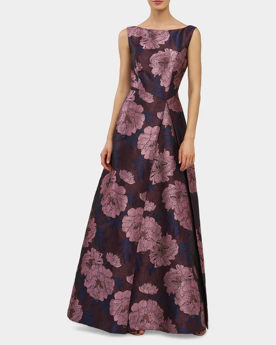 Kay Unger New York Caitlin Floral Jacquard Fit & Flare Gown | Thumbnail 2