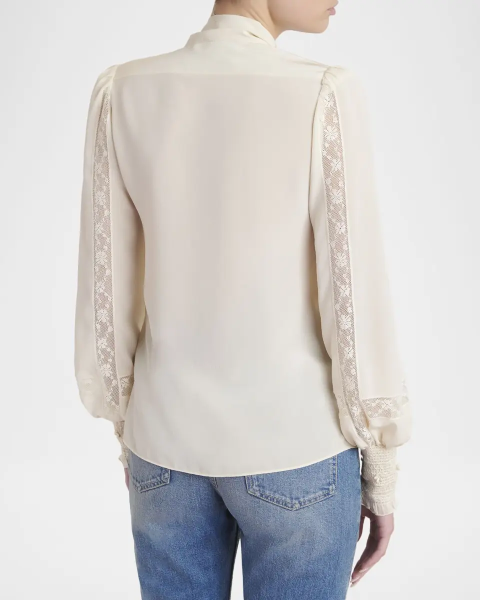 Valentino Garavani Lace-Inset Ruffle Bow-Neck Silk Shirt | Thumbnail 3 Valentino Garavani Lace-Inset Ruffle Bow-Neck Silk Shirt | Thumbnail 3