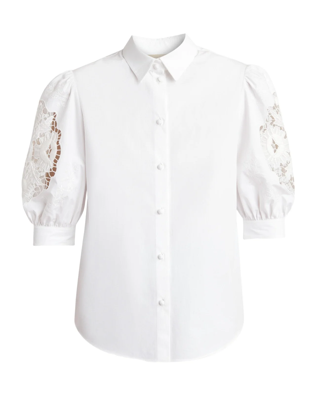 Broderie Anglaise Puff-Sleeve Cotton Poplin Button-Down Shirt Broderie Anglaise Puff-Sleeve Cotton Poplin Button-Down Shirt