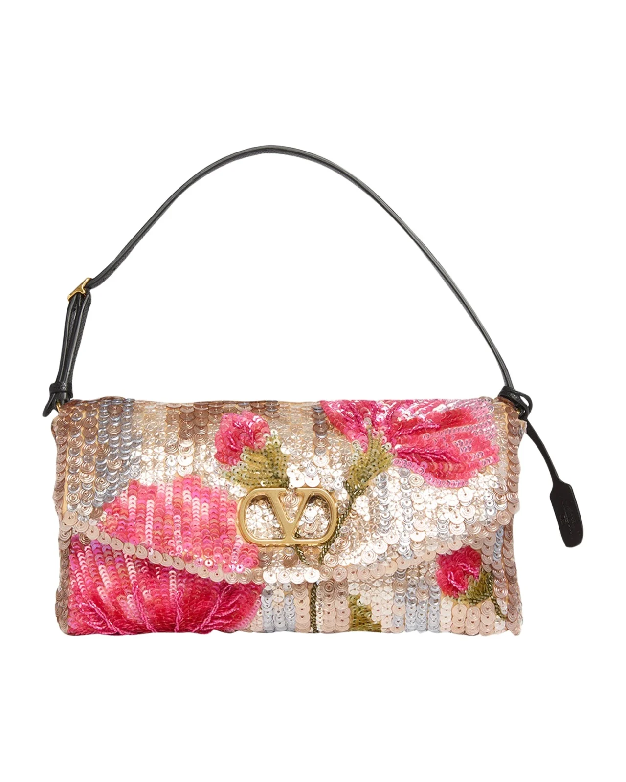 Devain Floral Sequin Silk Satin Top-Handle Bag Devain Floral Sequin Silk Satin Top-Handle Bag