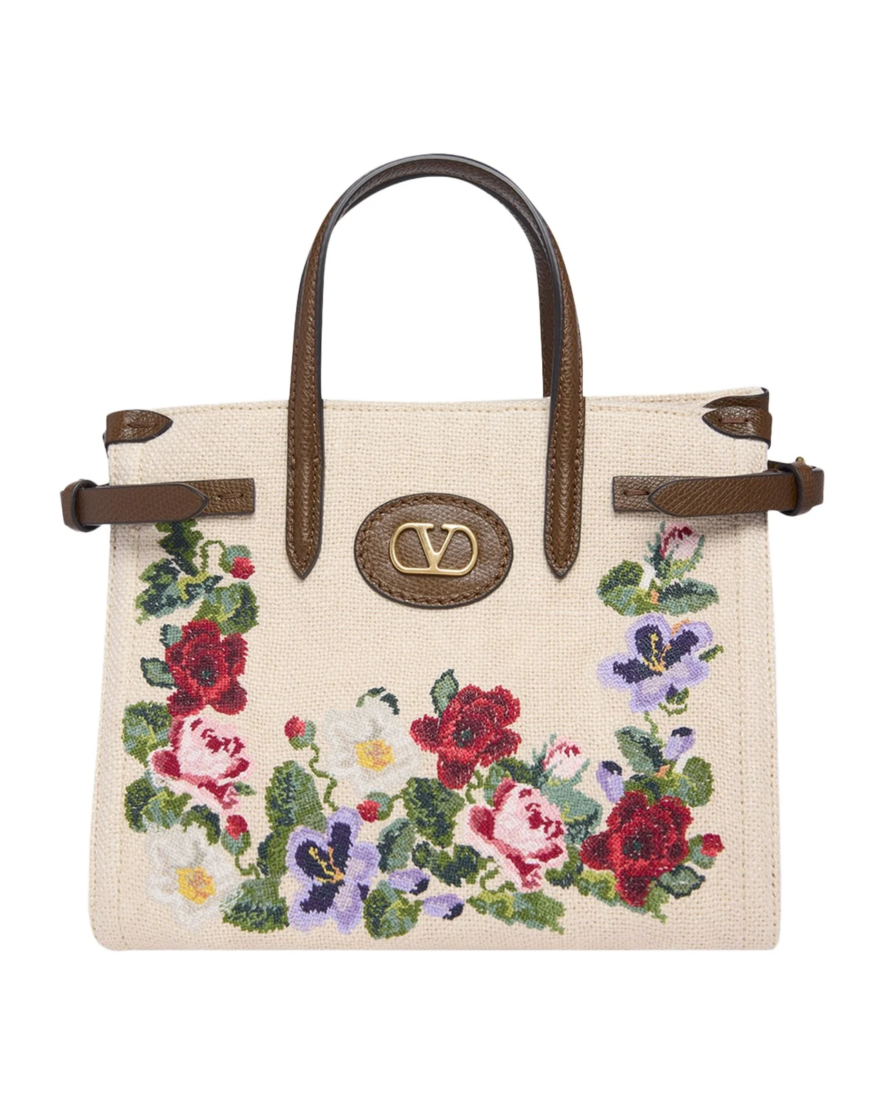 Valentino Garavani Antibes Small Floral-Embroidered Shopping Tote Bag