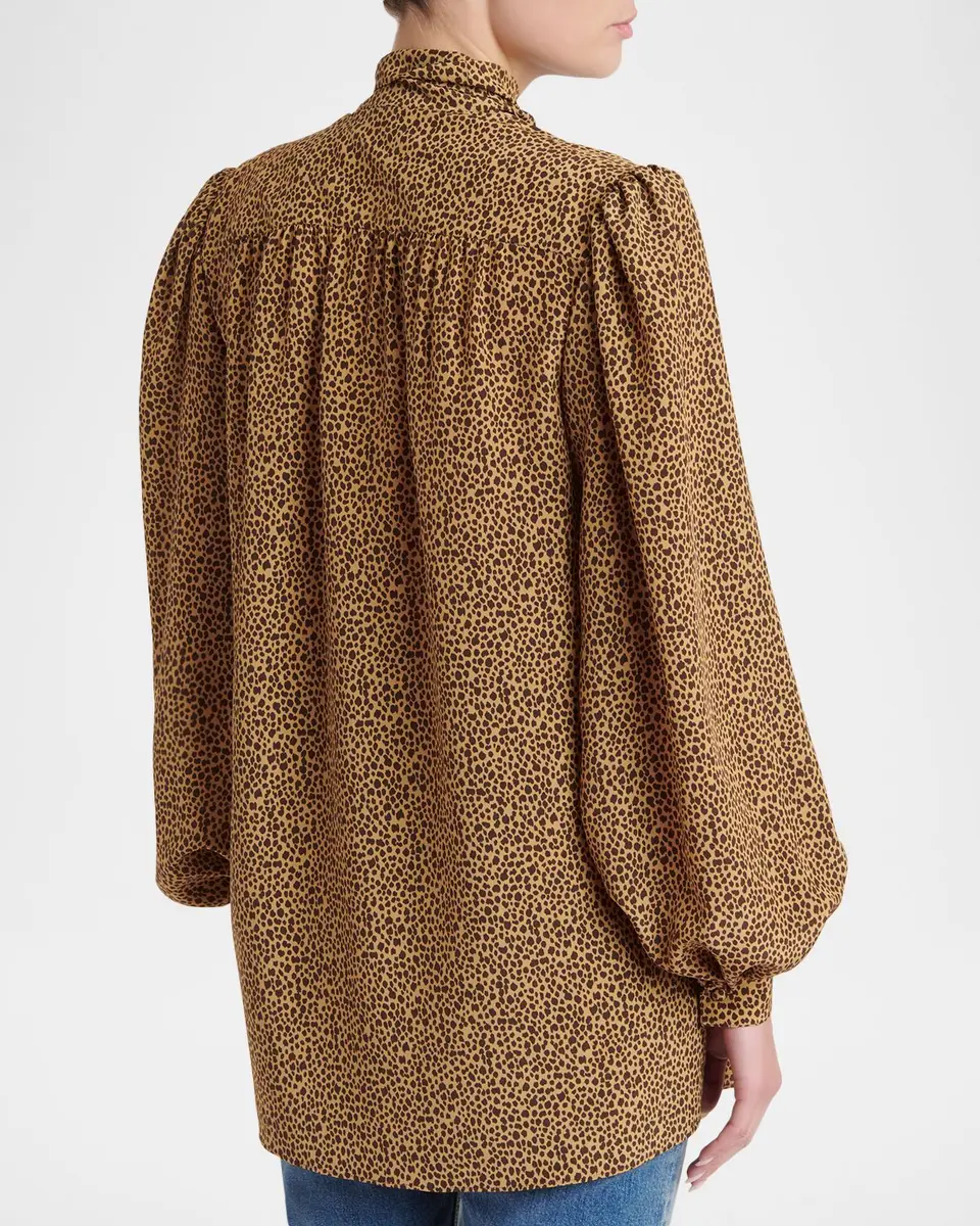 Valentino Garavani Animal-Print Silk Neck-Scarf Balloon-Sleeve Shirt | Thumbnail 3 Valentino Garavani Animal-Print Silk Neck-Scarf Balloon-Sleeve Shirt | Thumbnail 3