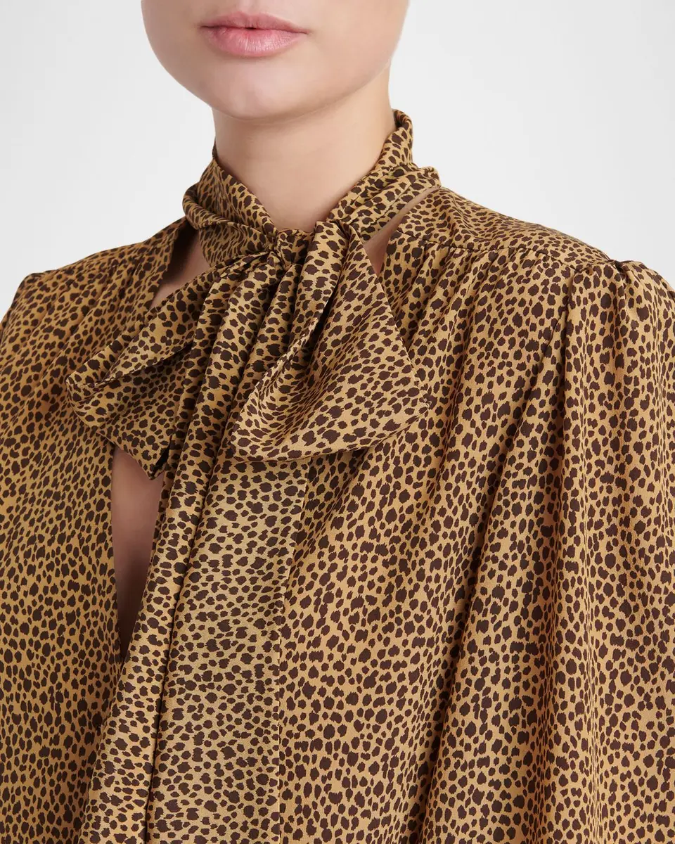 Valentino Garavani Animal-Print Silk Neck-Scarf Balloon-Sleeve Shirt | Thumbnail 5 Valentino Garavani Animal-Print Silk Neck-Scarf Balloon-Sleeve Shirt | Thumbnail 5