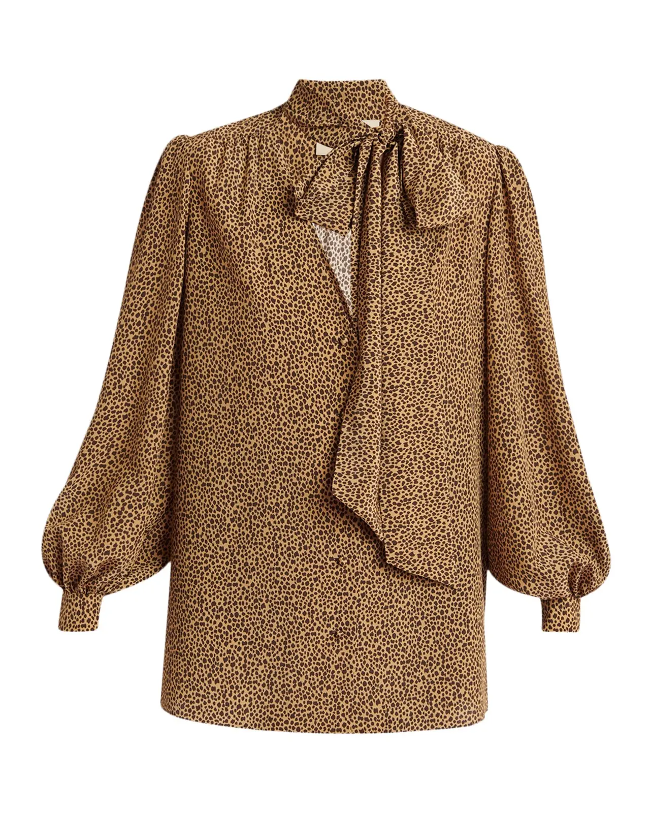 Valentino Garavani Animal-Print Silk Neck-Scarf Balloon-Sleeve Shirt