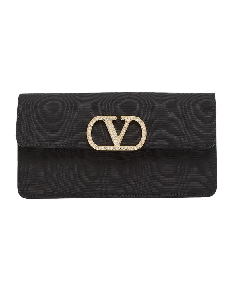 Valentino Garavani Crystal VLogo Moire Clutch Bag | Image 1 Valentino Garavani Crystal VLogo Moire Clutch Bag | Image 1