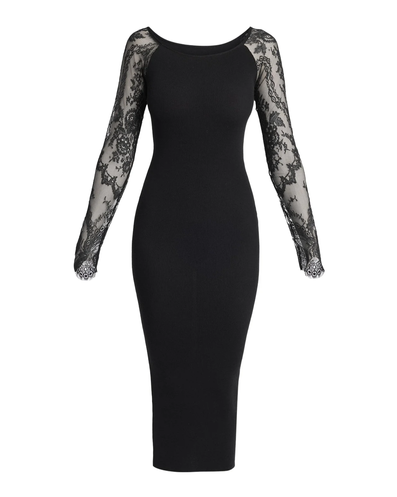Valentino Garavani Lace Long-Sleeve Rib Midi Dress