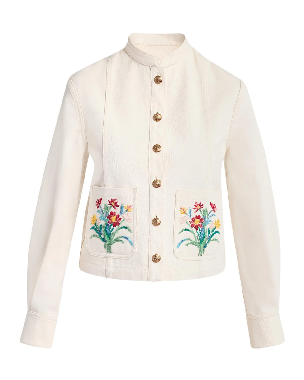Valentino Garavani Floral Beaded Pocket Denim Jacket