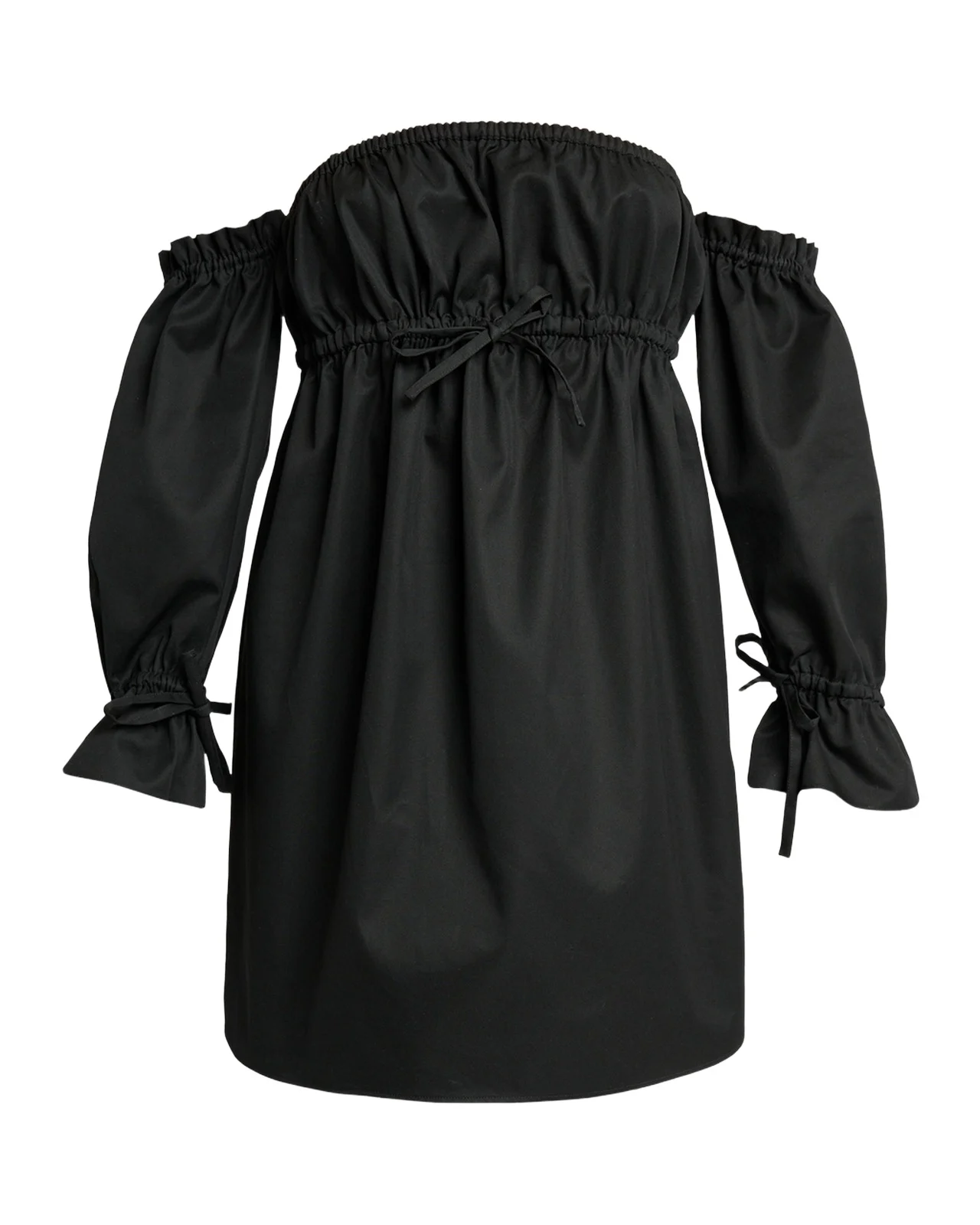 Off-Shoulder Drawstring Cotton Poplin Mini Dress