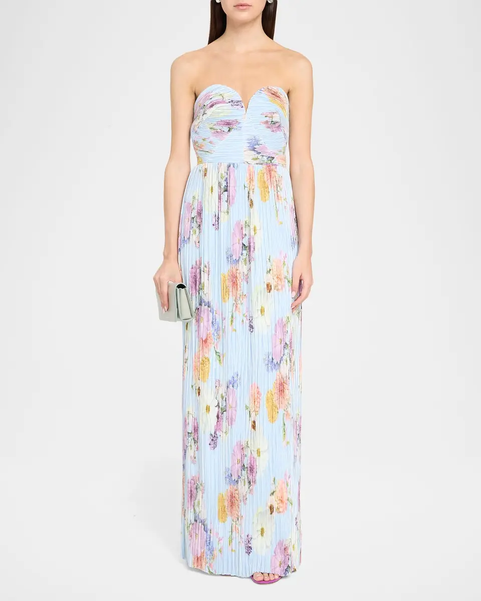 As It May Calla Strapless Pleated Floral-Print Satin Column Gown | Thumbnail 2 As It May Calla Strapless Pleated Floral-Print Satin Column Gown | Thumbnail 2