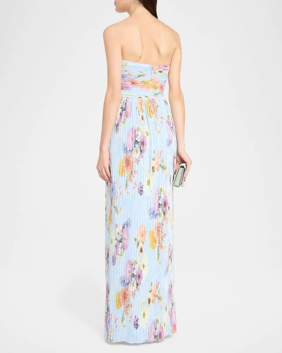 As It May Calla Strapless Pleated Floral-Print Satin Column Gown | Thumbnail 3 As It May Calla Strapless Pleated Floral-Print Satin Column Gown | Thumbnail 3