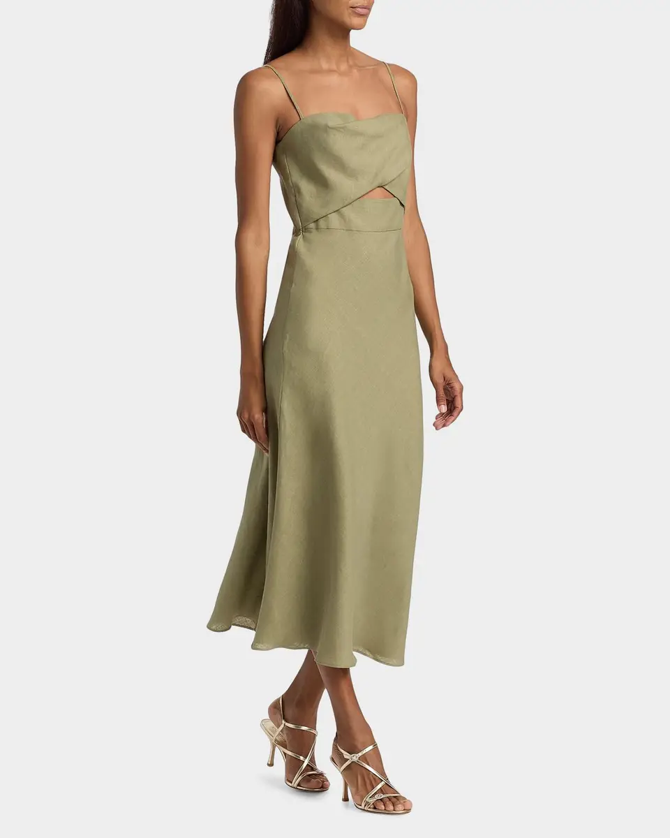 BLACK HALO Jada Linen Cut-Out Midi-Dress | Thumbnail 2 BLACK HALO Jada Linen Cut-Out Midi-Dress | Thumbnail 2