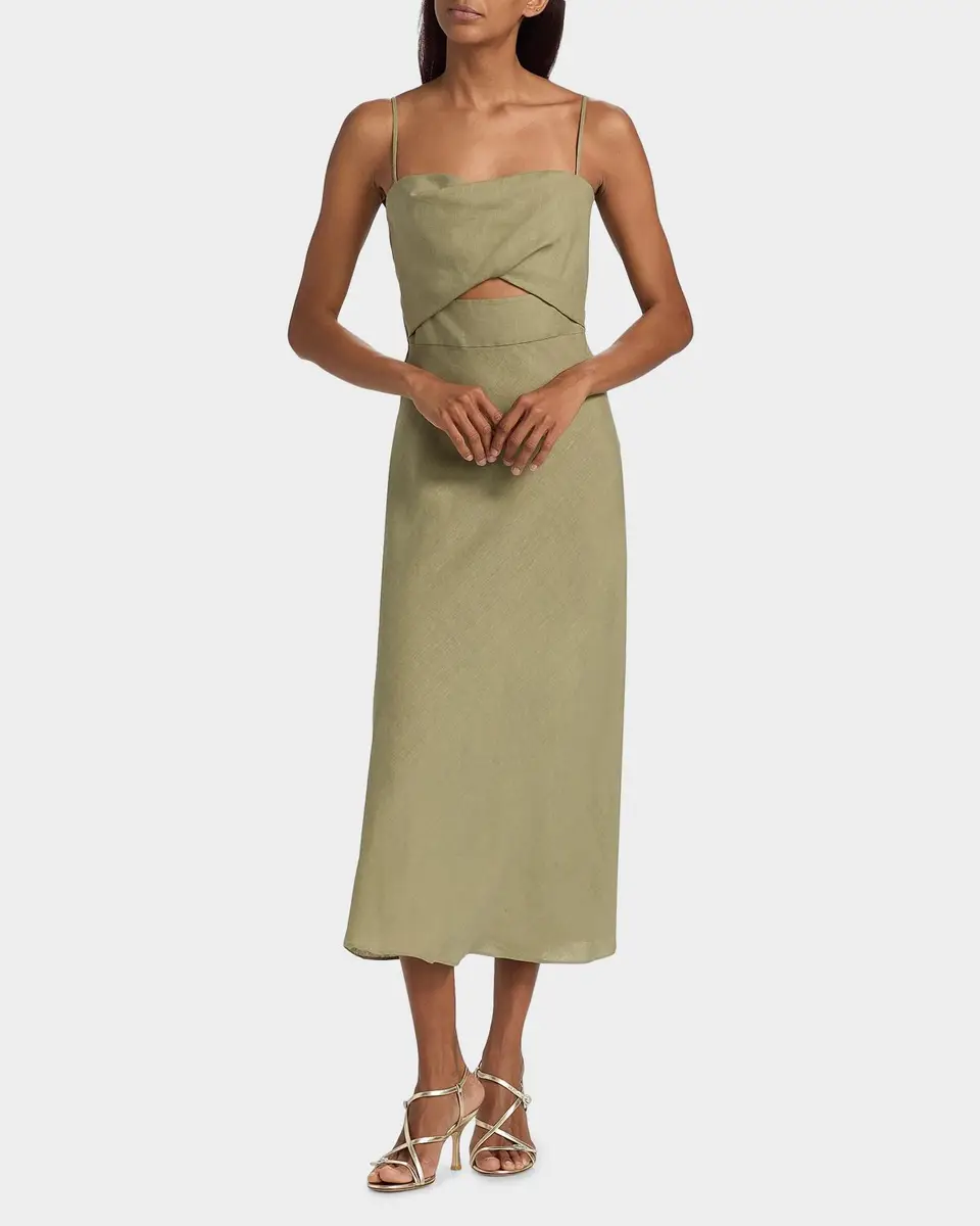 BLACK HALO Jada Linen Cut-Out Midi-Dress | Thumbnail 4 BLACK HALO Jada Linen Cut-Out Midi-Dress | Thumbnail 4