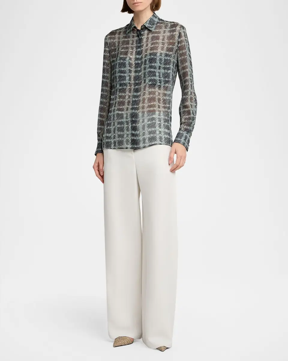 Giorgio Armani Sheer Silk Plaid Button-Front Shirt | Thumbnail 2 Giorgio Armani Sheer Silk Plaid Button-Front Shirt | Thumbnail 2
