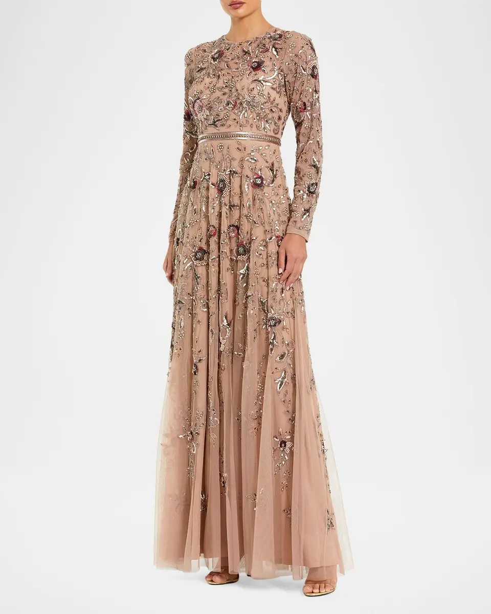 Mac Duggal Floral-Embellished Mesh A-Line Gown | Thumbnail 2
