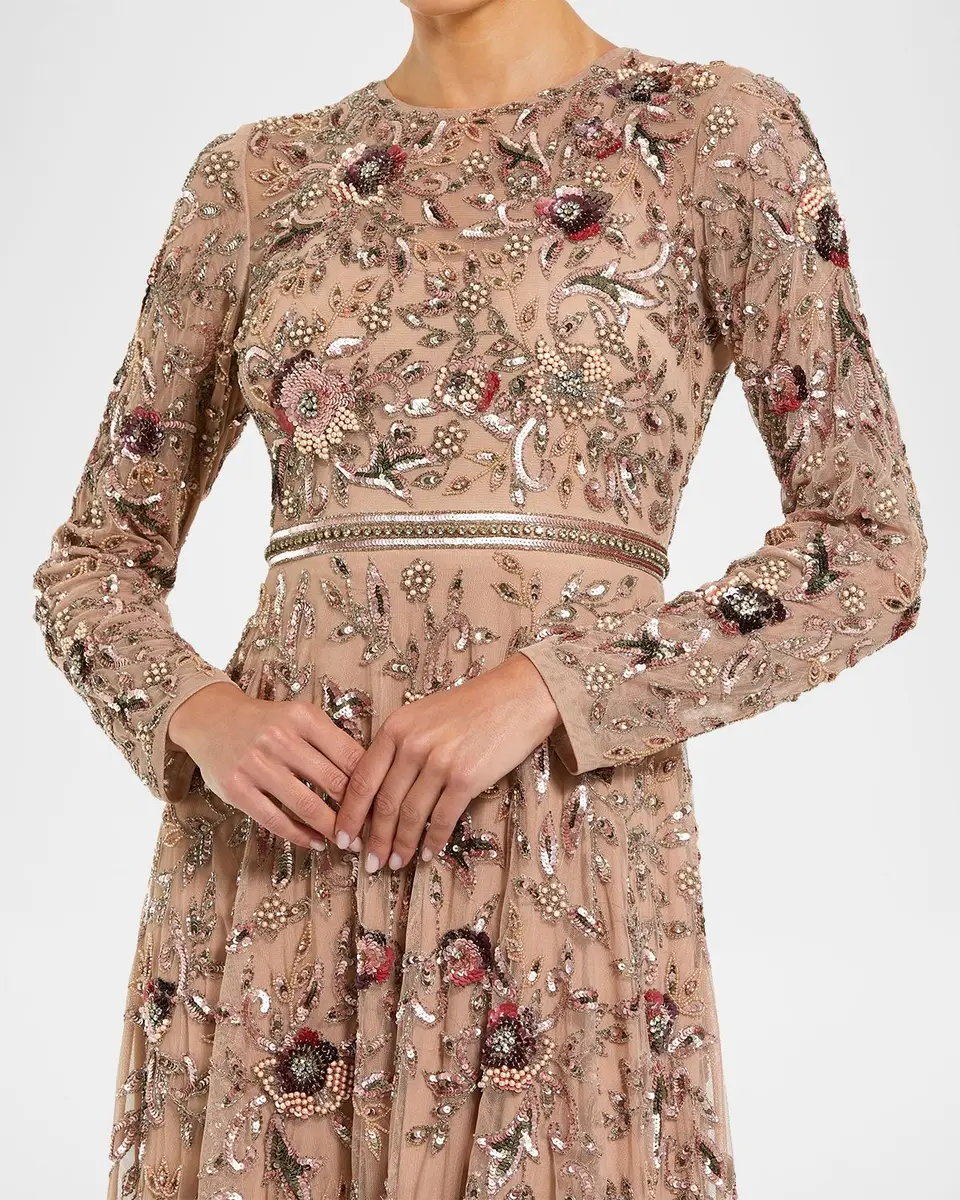 Mac Duggal Floral-Embellished Mesh A-Line Gown | Thumbnail 4