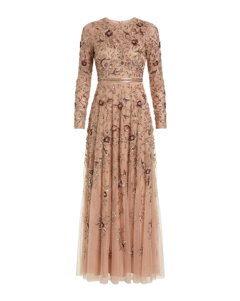 Floral-Embellished Mesh A-Line Gown Floral-Embellished Mesh A-Line Gown