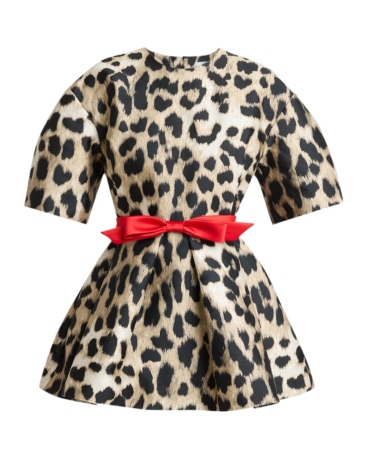 Short-Sleeve Leopard-Jacquard Cocoon Mini Dress Short-Sleeve Leopard-Jacquard Cocoon Mini Dress