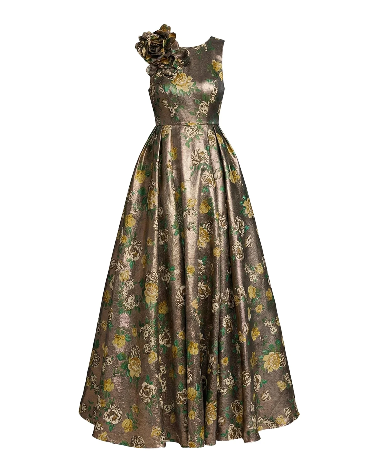 Pleated Metallic Floral Brocade Gown Pleated Metallic Floral Brocade Gown
