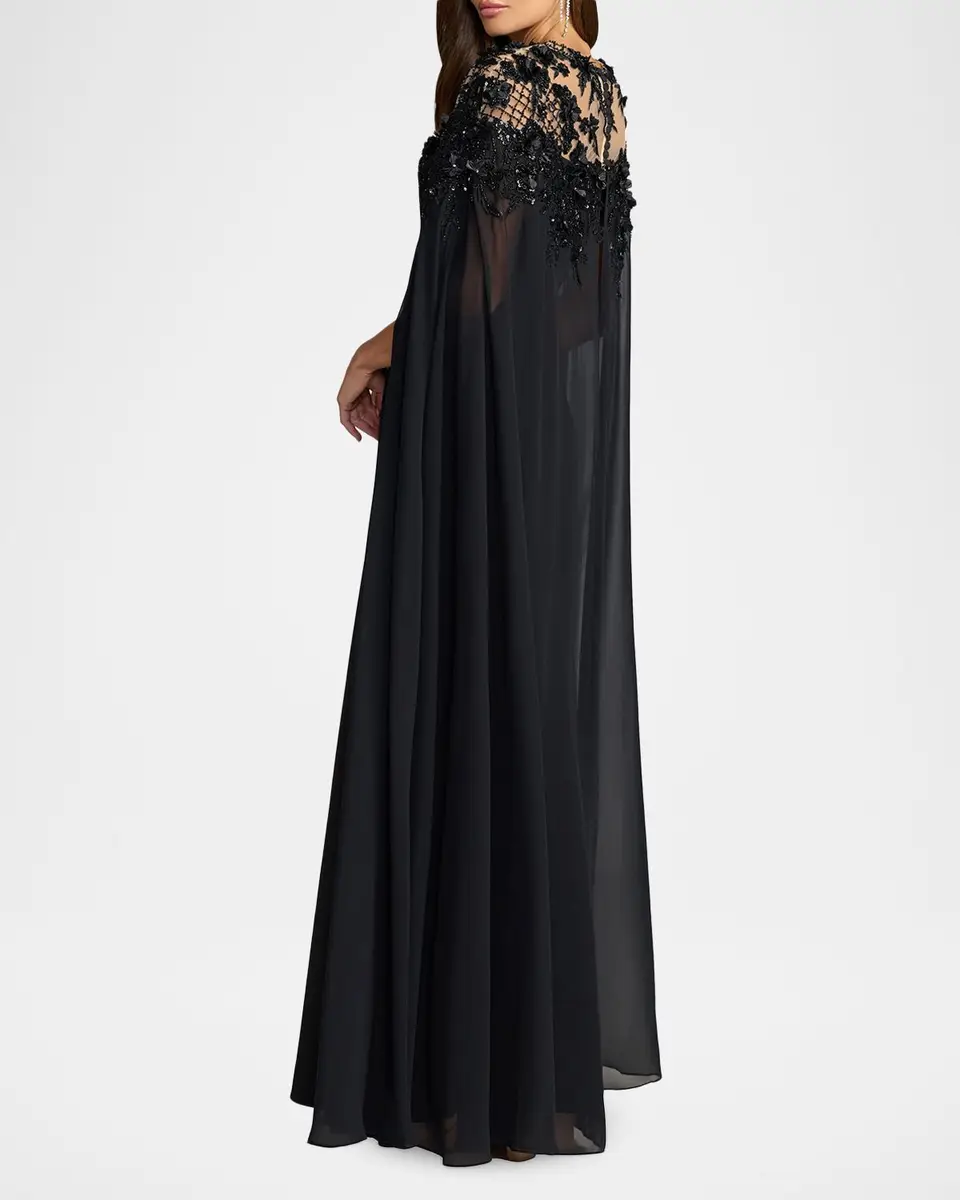 Mac Duggal Floral Embellished Chiffon Cape Gown | Thumbnail 3