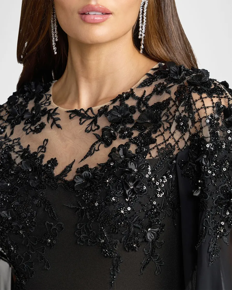 Mac Duggal Floral Embellished Chiffon Cape Gown | Thumbnail 5