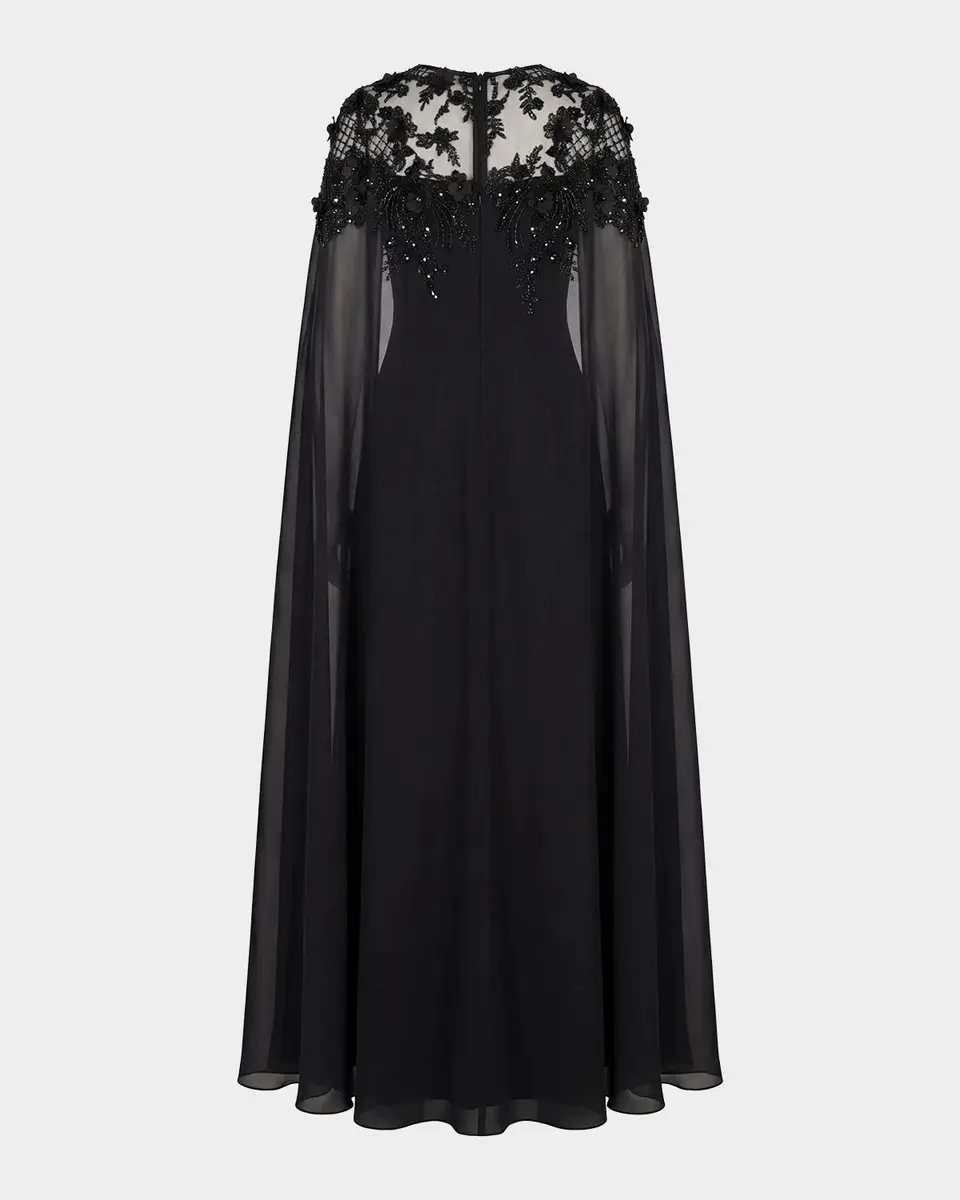 Mac Duggal Floral Embellished Chiffon Cape Gown | Thumbnail 6