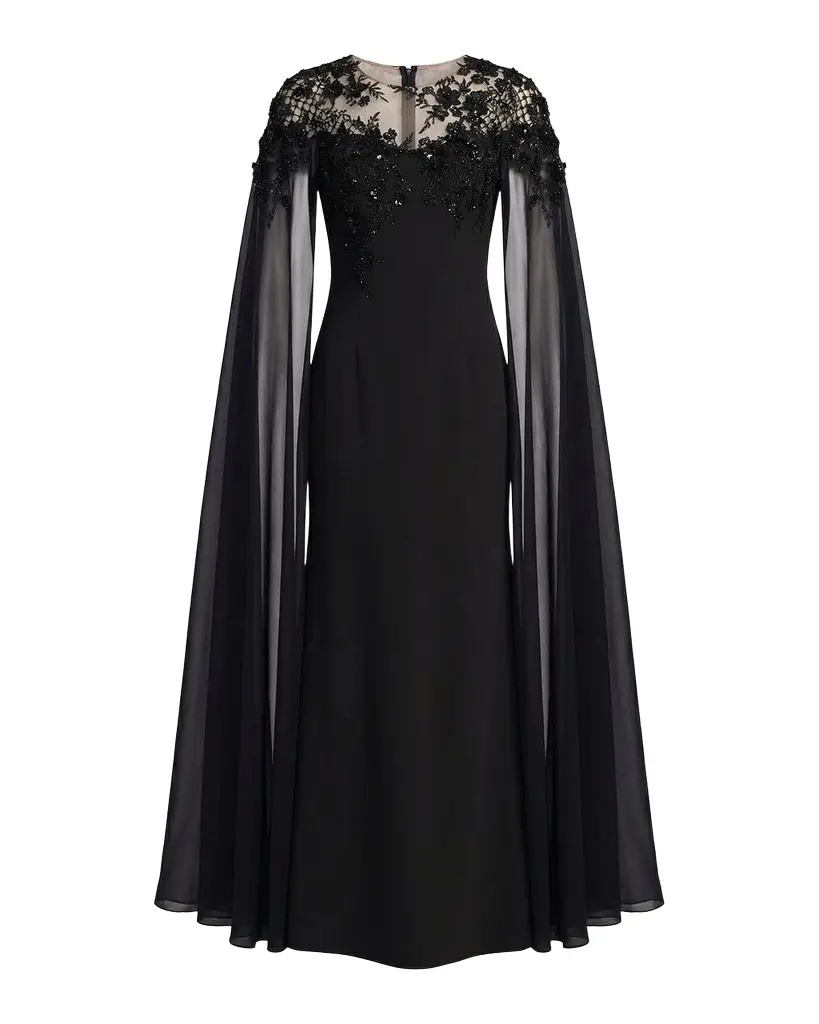 Mac Duggal Floral Embellished Chiffon Cape Gown | Image 1 Mac Duggal Floral Embellished Chiffon Cape Gown | Image 1