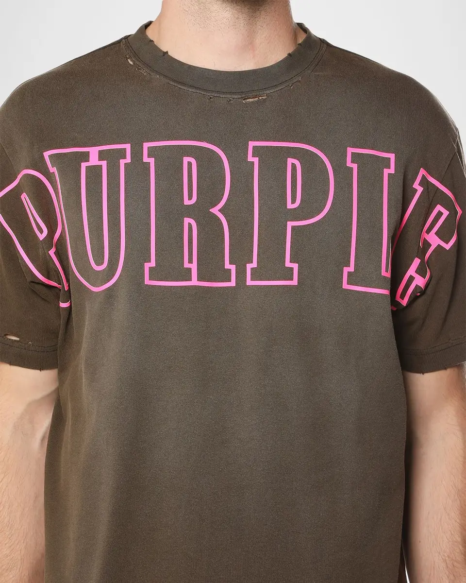PURPLE Men's Logo Outline Distressed Jersey T-Shirt | Thumbnail 5