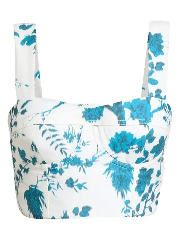 Floral-Print Cotton-Linen Bra Top
