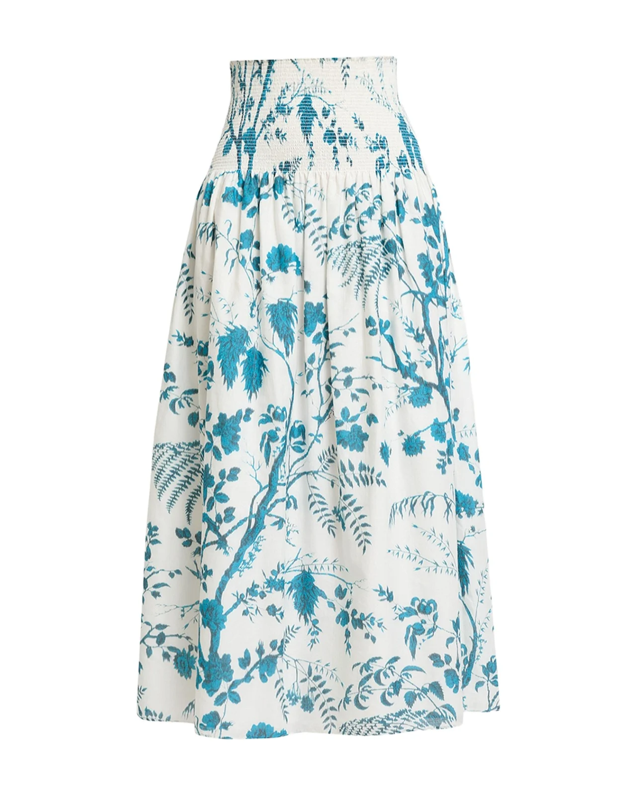Floral Cotton-Linen Midi Skirt