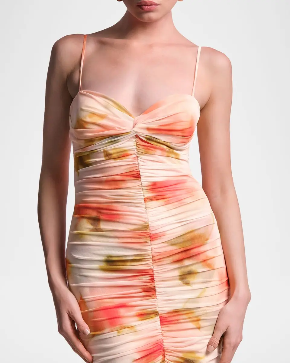 BCBGMAXAZRIA Soraya Ruched Floral-Print Mesh Gown | Thumbnail 5