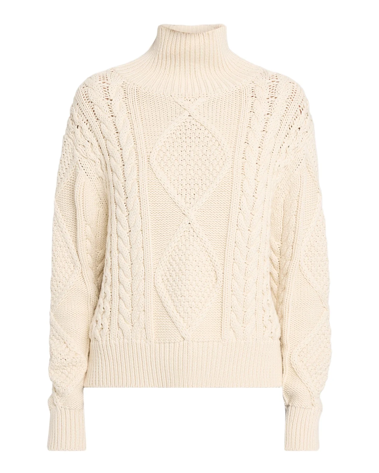 Kimmy Cotton-Cashmere Fisherman Cable Turtleneck Sweater
