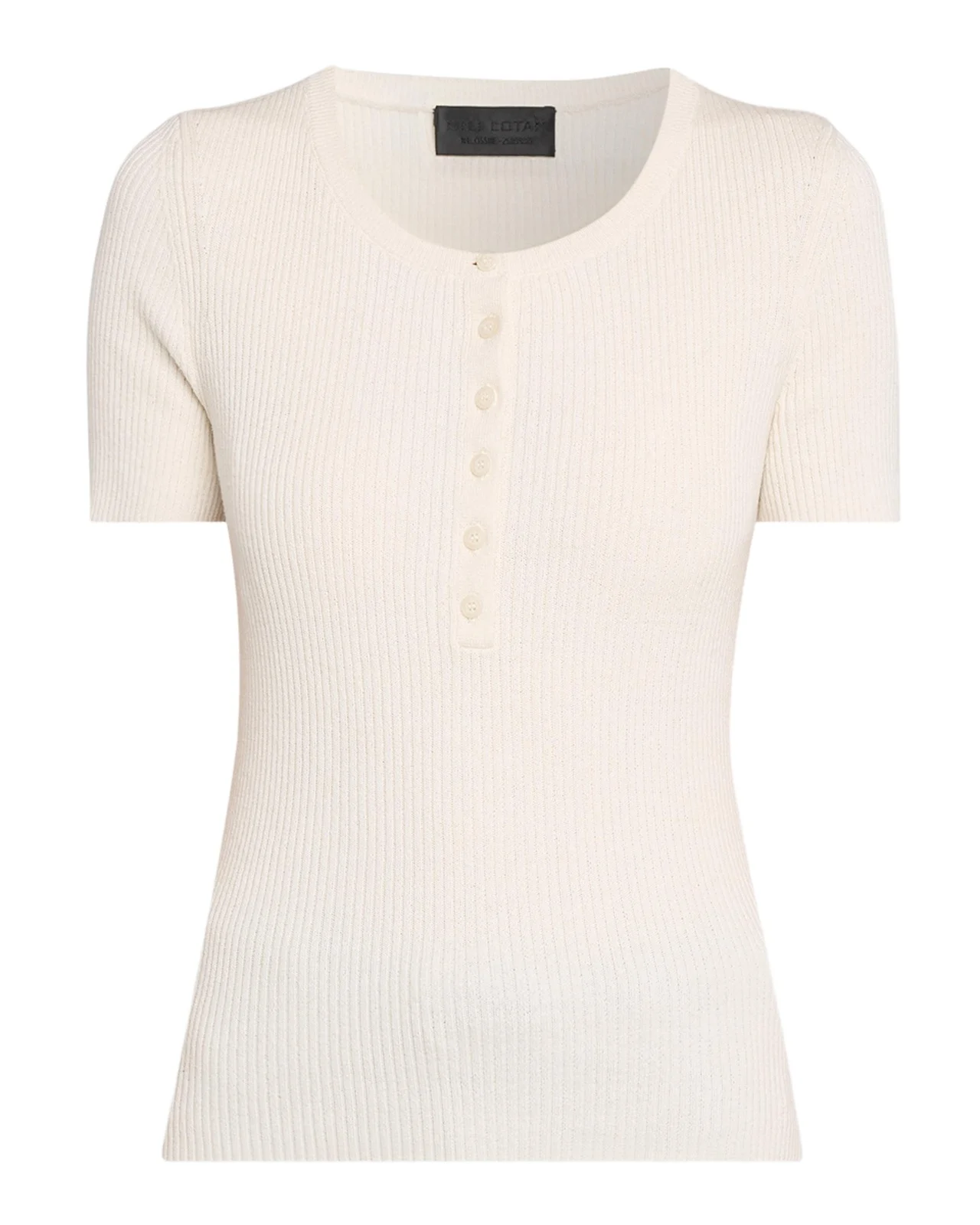 Nili Lotan Francene Short-Sleeve Rib Henley Sweater