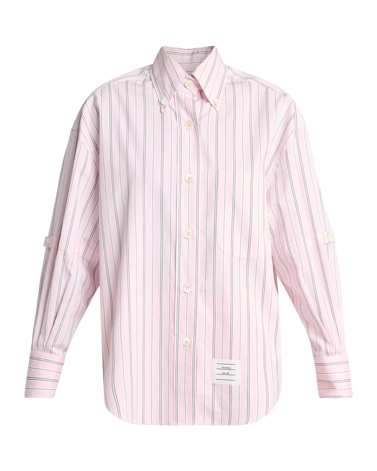Thom Browne Sleeve-Strap Striped Cotton Poplin Button-Down Shirt