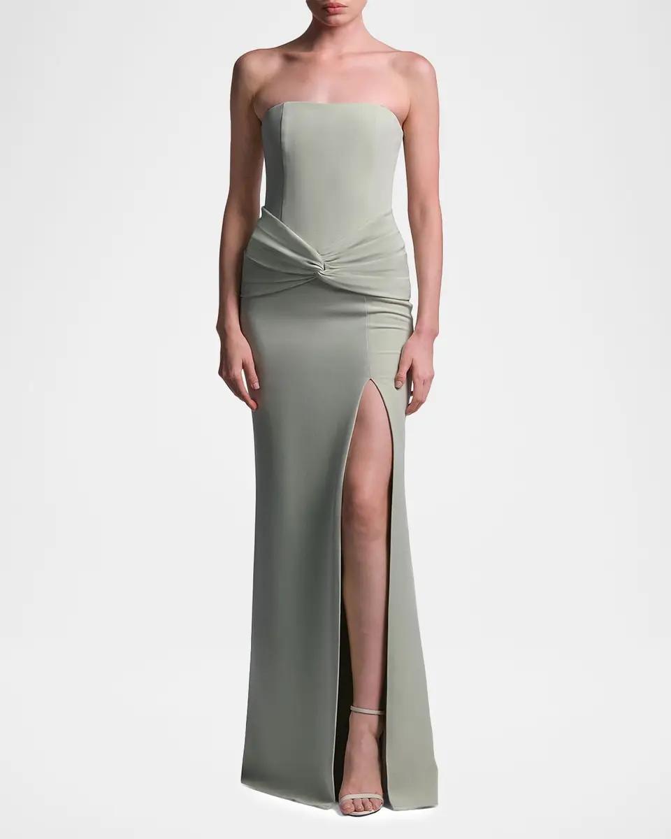 BCBGMAXAZRIA Sylvia Strapless Twist-Front Crepe Column Gown | Thumbnail 2 BCBGMAXAZRIA Sylvia Strapless Twist-Front Crepe Column Gown | Thumbnail 2