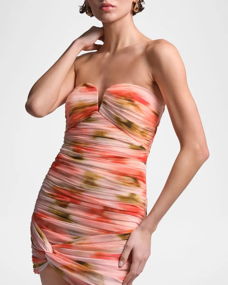BCBGMAXAZRIA Elia Strapless Ruched Mesh Mini Dress | Thumbnail 5