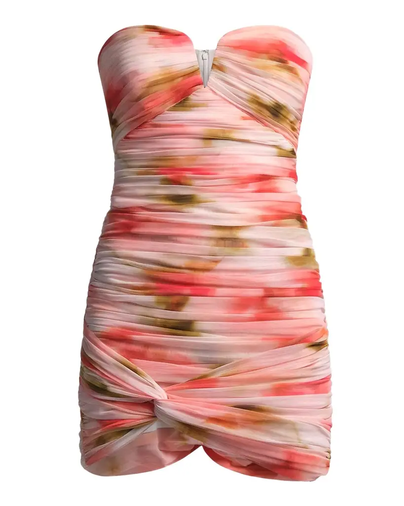 BCBGMAXAZRIA Elia Strapless Ruched Mesh Mini Dress | Image 1 BCBGMAXAZRIA Elia Strapless Ruched Mesh Mini Dress | Image 1