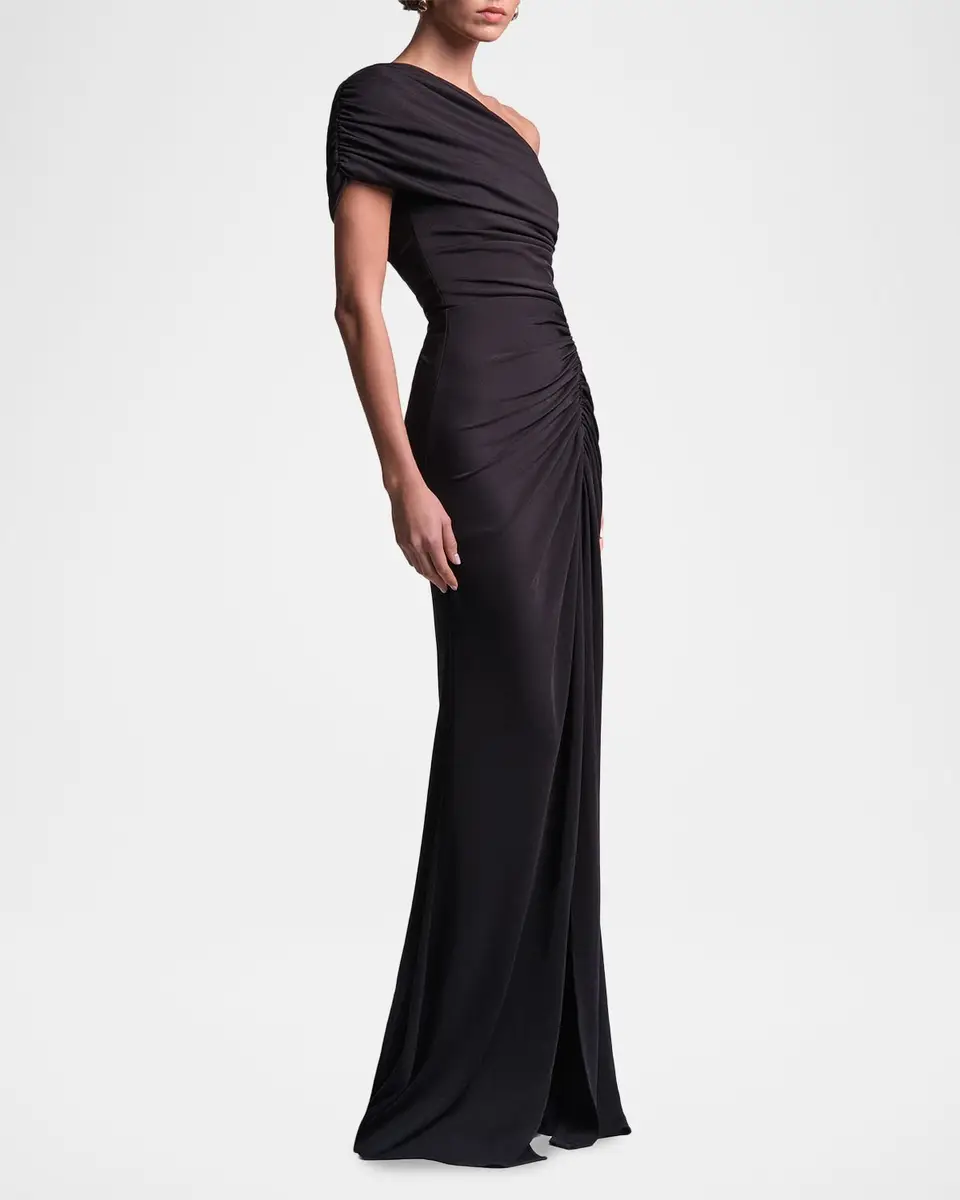 BCBGMAXAZRIA Solina Ruched One-Shoulder Stretch Jersey Gown | Thumbnail 4