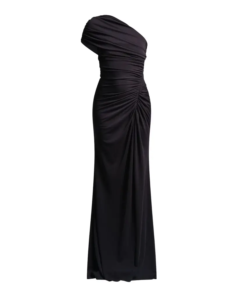 BCBGMAXAZRIA Solina Ruched One-Shoulder Stretch Jersey Gown | Image 1 BCBGMAXAZRIA Solina Ruched One-Shoulder Stretch Jersey Gown | Image 1