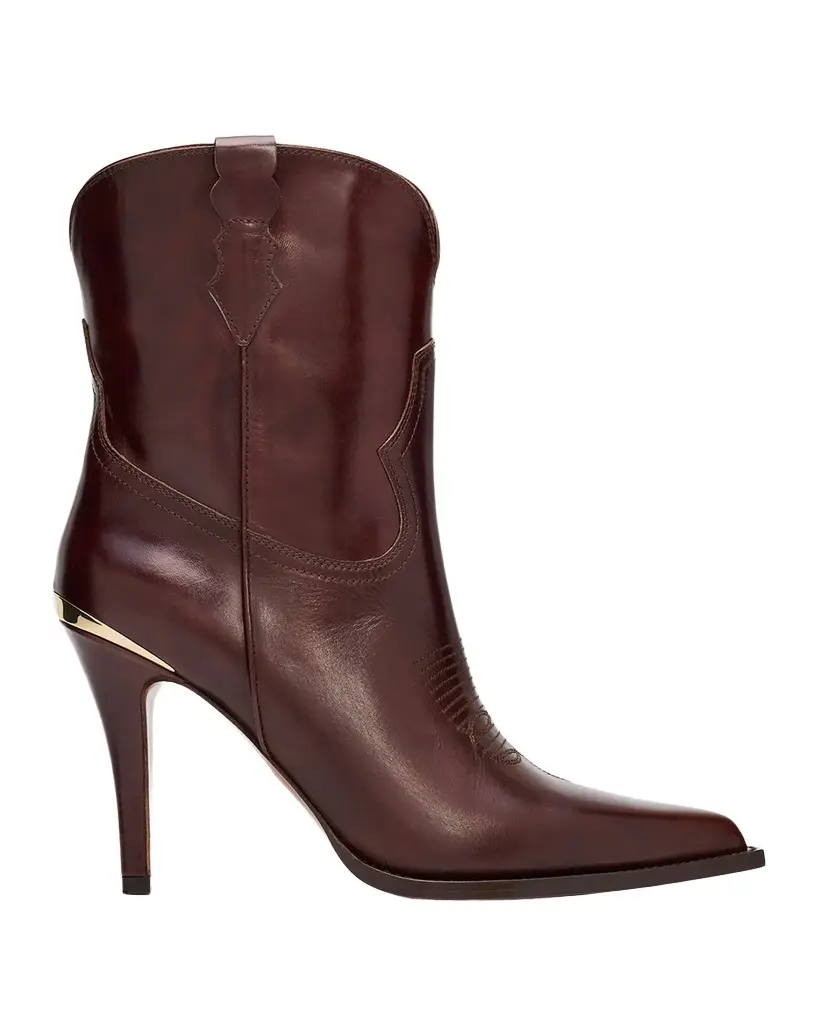 Katie Leather Western Stiletto Booties