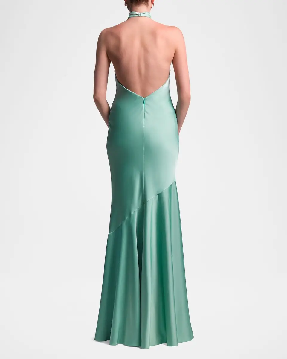 BCBGMAXAZRIA Evelyn Charmeuse Crossover Halter Gown | Thumbnail 3