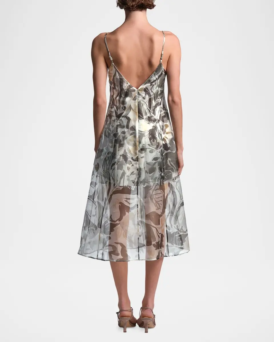 BCBGMAXAZRIA Lorelie Botanical-Print Organza Midi Dress | Thumbnail 3