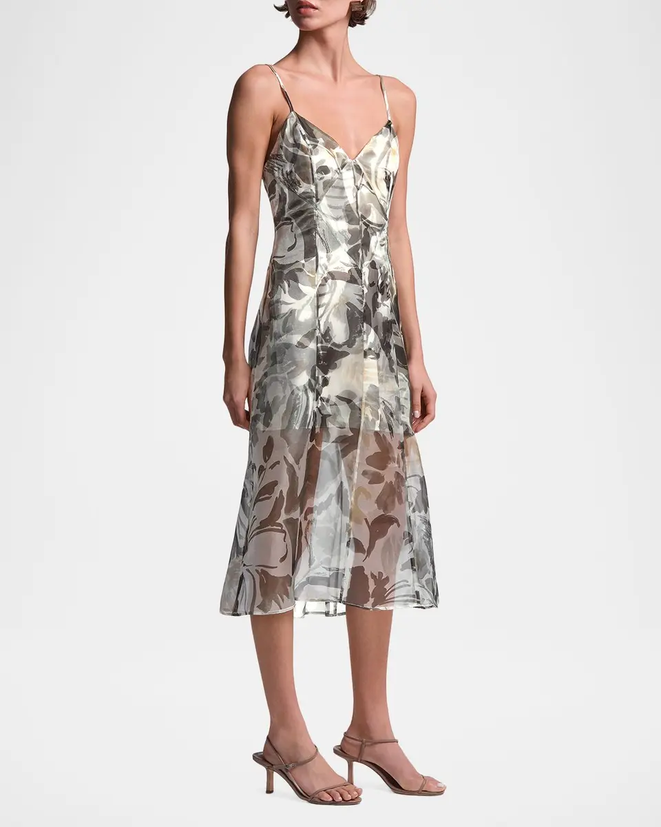 BCBGMAXAZRIA Lorelie Botanical-Print Organza Midi Dress | Thumbnail 4