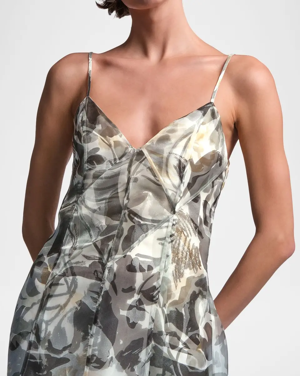 BCBGMAXAZRIA Lorelie Botanical-Print Organza Midi Dress | Thumbnail 5