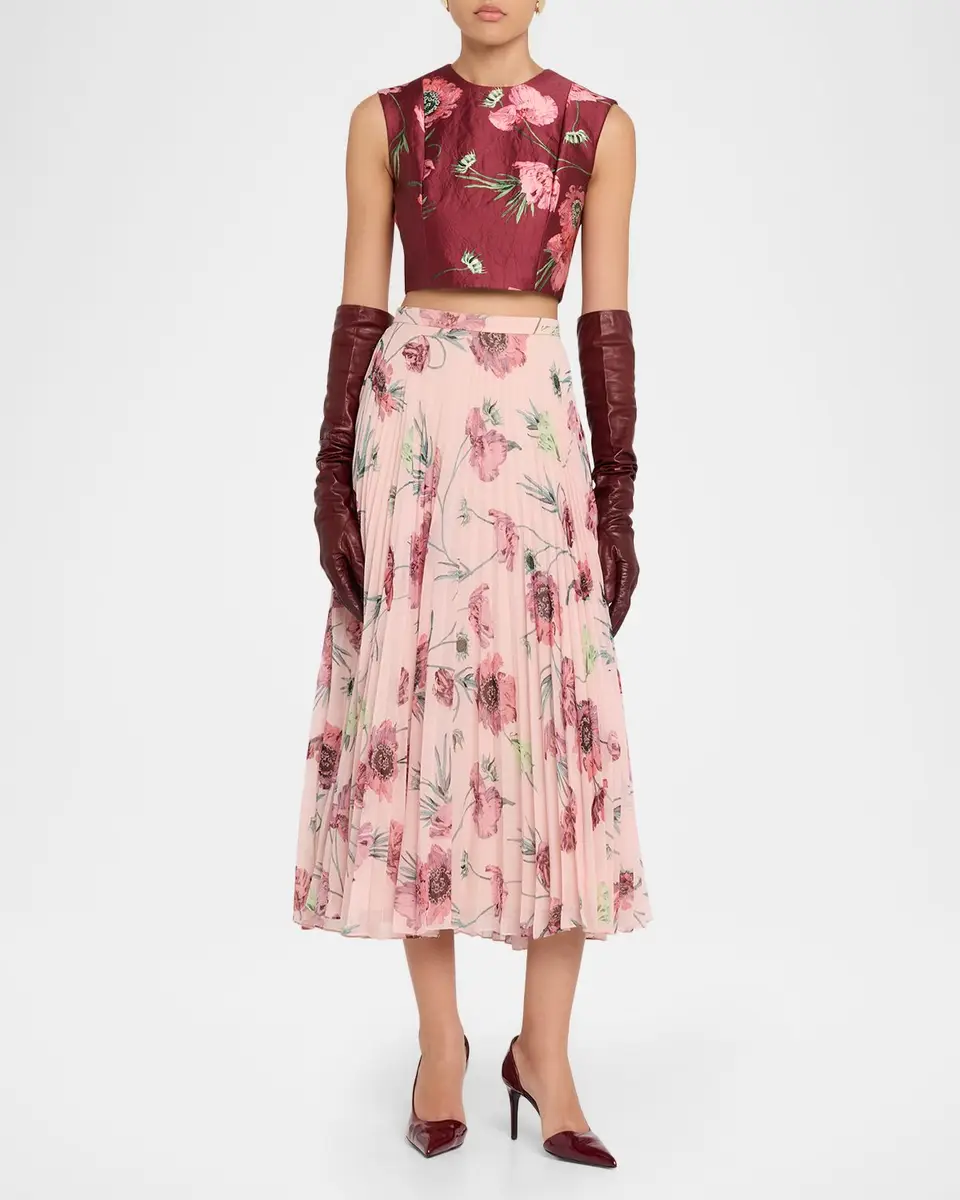 Erdem Floral Textured Satin Sleeveless Crop Top | Thumbnail 2 Erdem Floral Textured Satin Sleeveless Crop Top | Thumbnail 2